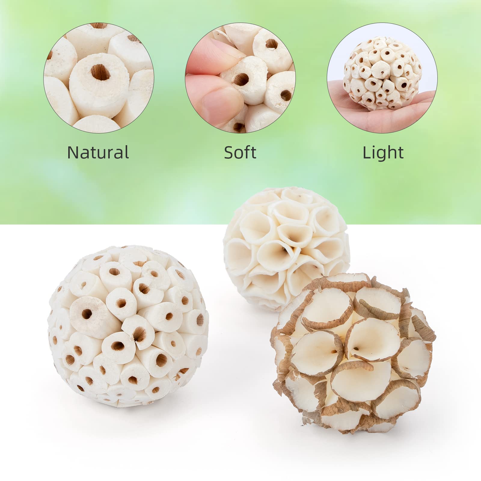 Andwe Bird Toy Sola Balls - Natural Soft Chew Shredding & Foraging Toy For Cockatiel Conure Quaker Parrot Budgie Parakeet Rabbit